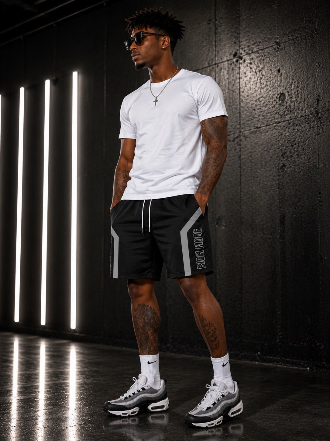 Rich Mode Geometric Panel Athletic Shorts