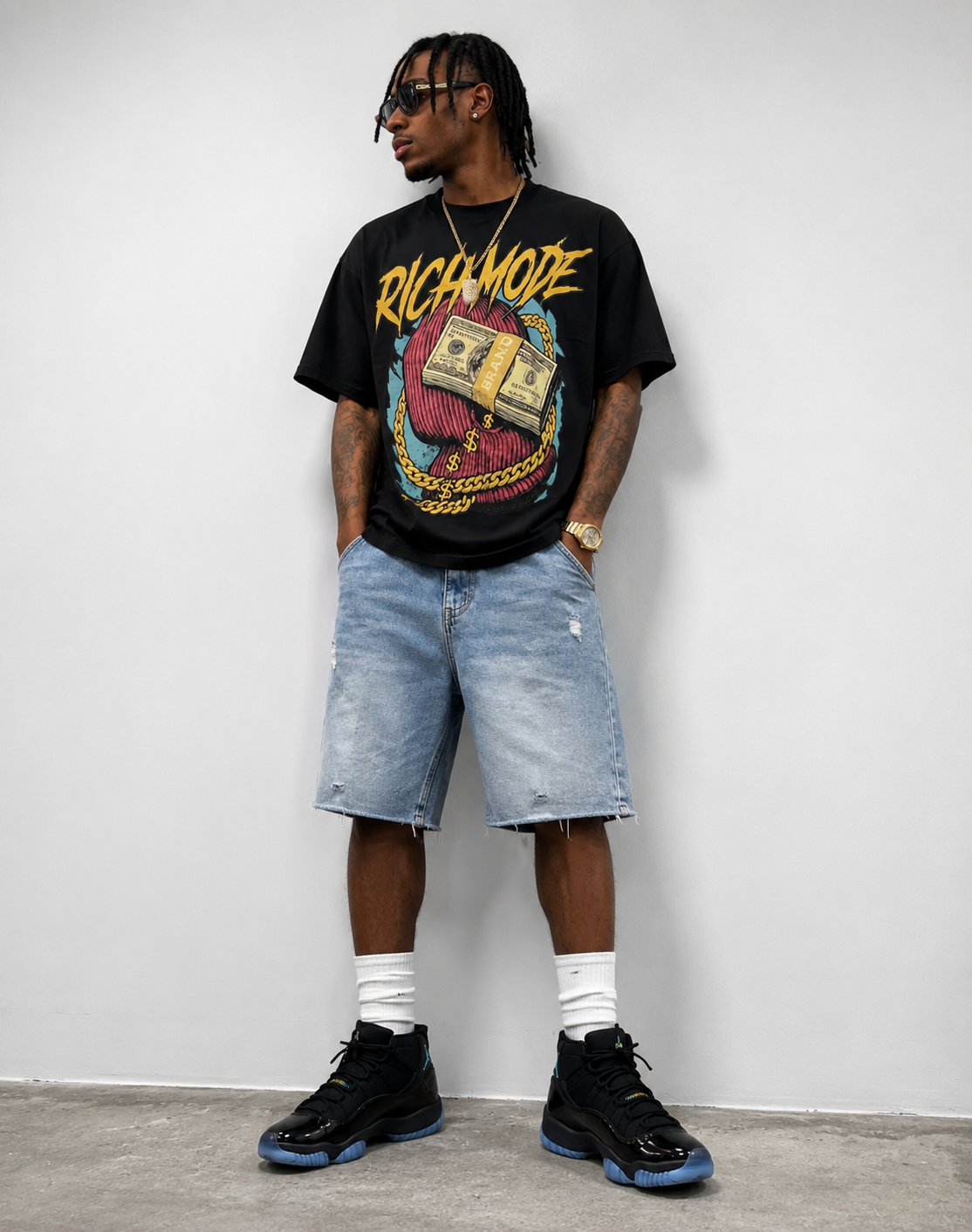 Rich Mode "Cash & Chains" Oversized Graffiti Graphic Tee